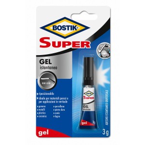 Adesivo Bostik Super Gel, ideale per materiali porosi, tubo da 3g.