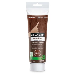 Tubo di stucco per legno color mogano. Ideale per riparazioni e stuccature su superfici in legno.