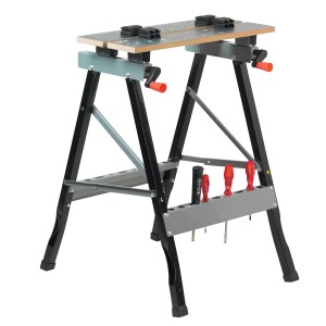 Banco da lavoro e di serraggio con ganasce e vassoio porta attrezzi. Caricabile fino a 100 kg.