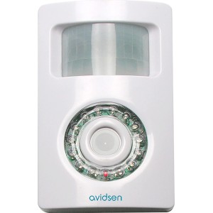 Rilevatore di movimento Avidsen per sistema di allarme, design bianco.