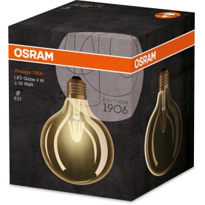 Confezione di una lampadina Osram E27 LED a globo, 4W, luce extra calda, color oro.