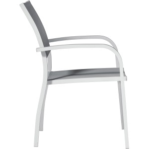 Sedia da giardino t.b.t., struttura in alluminio bianco, vista laterale.