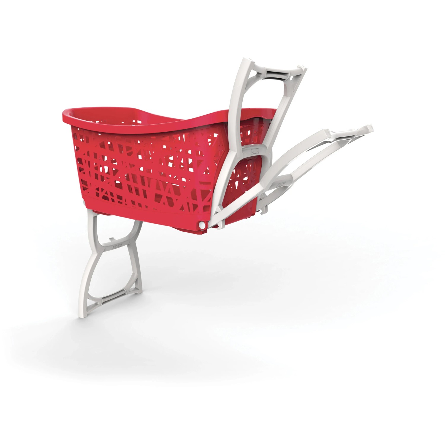 Cesto portabiancheria rosso t.b.t. con telaio bianco per bagno o lavanderia.
