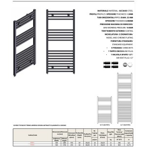 Radiatore t.b.t. per bagno e soggiorno, antracite.