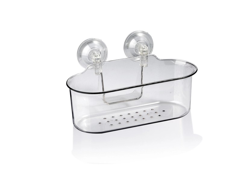 Contenitore Doccia A Ventosa - Portaoggetti Per Bagno, Materiale PET, Bianco/Grigio, Dimensioni 29.5x9.5x10.5 Cm