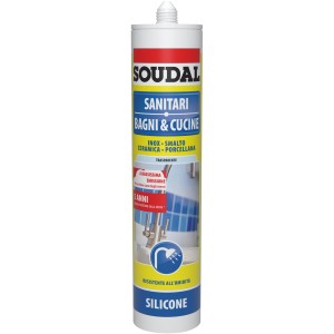 Soudal Silicone Sanitario per bagno e cucina, trasparente, resistente all'umidità.