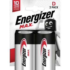 Energizer Max D Mono Batterie alcaline, confezione da 2. Ideale per dispositivi di uso quotidiano.