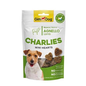 GimDog Charlies Mini Hearts Agnello, snack per cani in sacchetto.