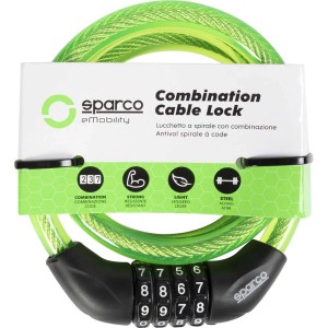 Lucchetto per bici t.b.t. verde con cavo e combinazione. Protezione antifurto sicura.