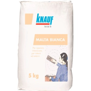 Knauf Malta Bianca, sacco da 5kg di malta bianca a base di calce e cemento.