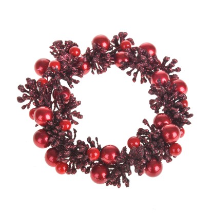 Ghirlanda Natalizia decorata con bacche in plastica rosso H 4,5 cm x Ø 10 cm