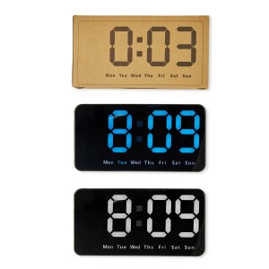 Orologio sveglia luci LED a batteria e USB colori assortiti scatola avana