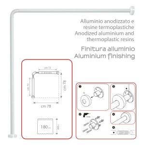t.b.t. asta per tenda doccia, forma a L, look alluminio bianco, istruzioni di montaggio.