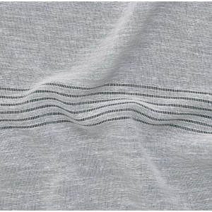 Tessuto fine grigio per tenda leggera e trasparente con motivo a righe.