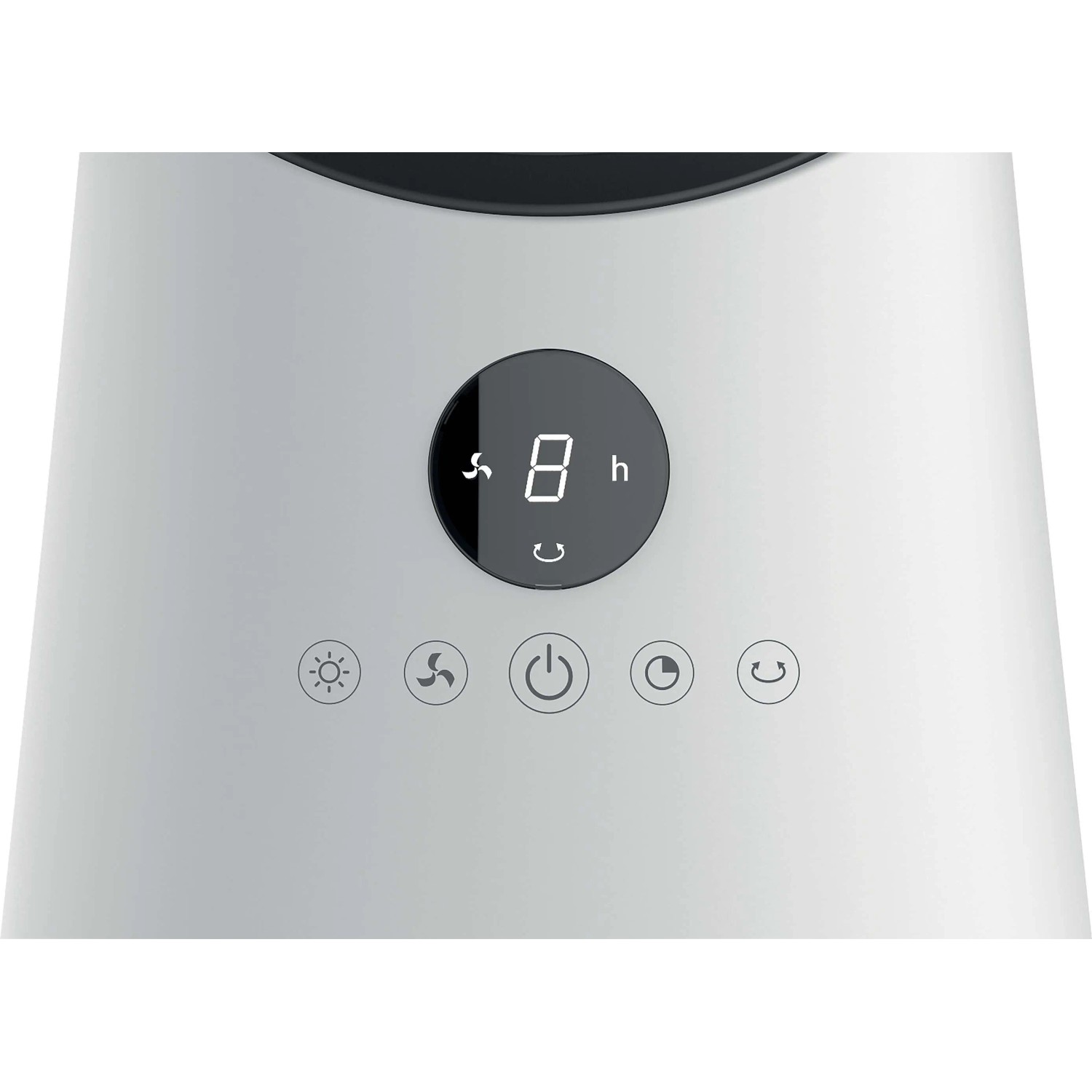 Dettaglio del ventilatore senza pale Cool Air TV 70-85 con comandi e display LED.