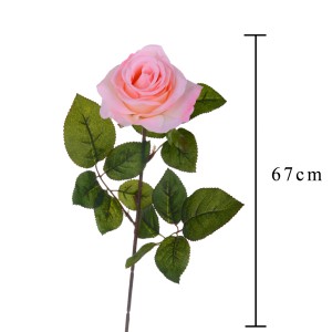 Rosa artificiale decorativa (t.b.t.) rosa con foglie verdi, alta 67 cm. Ideale come decorazione duratura.