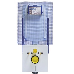 WC a cassetta t.b.t. con elementi gialli.