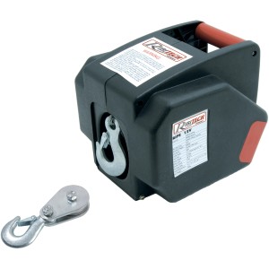 t.b.t. per barche: Verricello elettrico nero con gancio e carrucola.