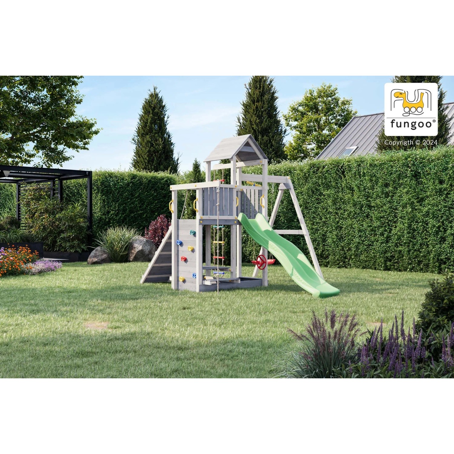 Gioco da giardino Activer con scivolo e altalena 390x285xh262 cm_4