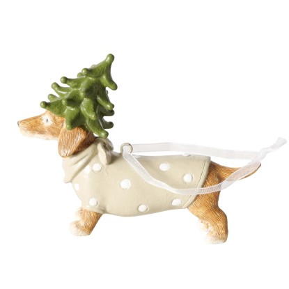 Pendaglio in plastica Bassotto L 10 cm beige bianco