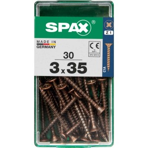 Viti per legno SPAX 3x35 mm, 30 pezzi in contenitore trasparente.