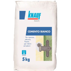 Sacco di cemento bianco Knauf da 5kg, ideale per riparazioni interne ed esterne.