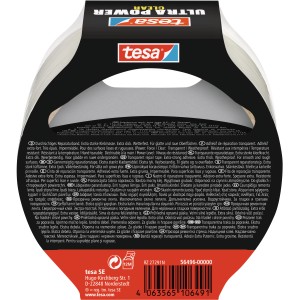 Nastro riparatore trasparente Tesa Ultra Power Clear, rotolo da 10 m, per riparazioni invisibili.