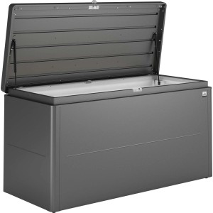 Biohort Loungebox Gr. 160 aperta, grigio scuro, ideale per riporre articoli da giardino.