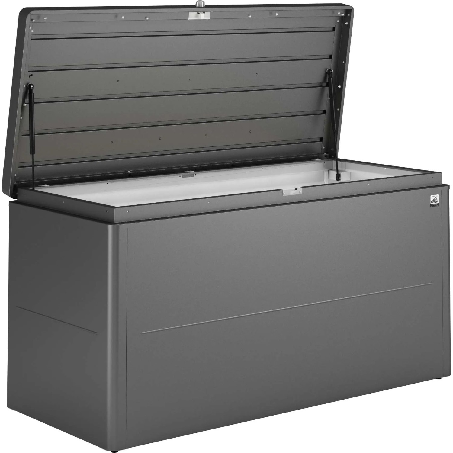 Biohort Loungebox Gr. 160 aperta, grigio scuro, ideale per riporre articoli da giardino.