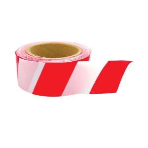 Nastro segnaletico bianco e rosso in rotolo per muratura e piastrelle.