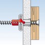Fischer Duopower tassello 6x50 con vite in sezione attraverso muro e legno.