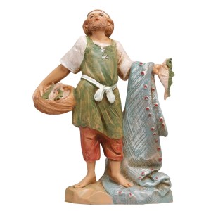 Statuina di pescatore con rete e cesto per presepe, categoria Presepe.