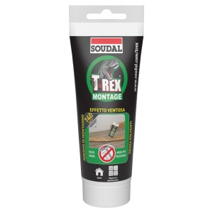 Tubo di adesivo T-Rex Montage di Soudal, adatto a diverse superfici.