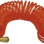 Tubo aria compressa arancione a spirale con raccordi in ottone per accessori compressore.