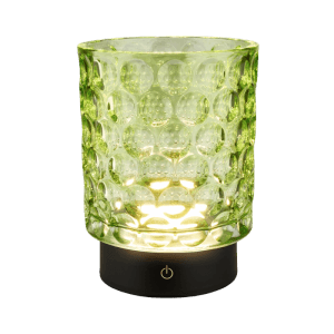 Lampada da tavolo a LED Brilo Sunora in vetro verde, dimmerabile con funzione touch.