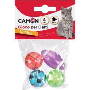 t.b.t. Set di giocattoli per gatti con 4 palline (basket, calcio, rugby, tennis) in sacchetto.