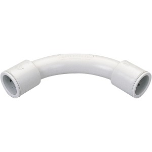 Curva per tubo bianco, un Giunti per tubi (connettore per tubi) per installazioni elettriche.