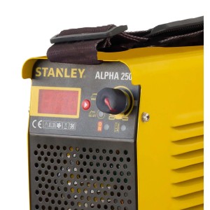 Dettaglio di una saldatrice gialla Stanley Alpha 250.