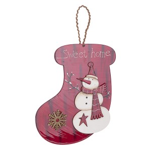 Ghirlanda natalizia decorativa rossa a forma di calza con motivo pupazzo di neve e scritta "Sweet Home".