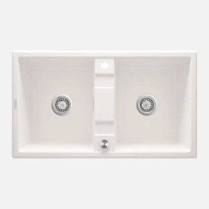 Lavello 2 vasche Idrostile Güines sifone tappetino 500x220 mm alabastro