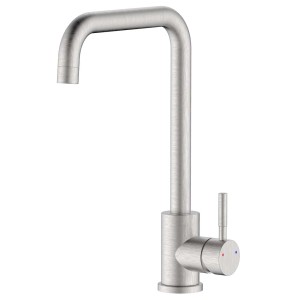 Miscelatore monocomando t.b.t. in acciaio inox spazzolato per cucina o bagno.