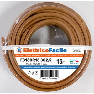 Bobina di cavo t.b.t., marrone, 15m. Cavi unipolari e multipolari per installazioni elettriche.