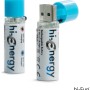 Batteria ricaricabile USB (Pile) con cappuccio blu. Batteria ricaricabile hi-Energy.