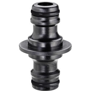 Connettore nero t.b.t. per sistemi di irrigazione.