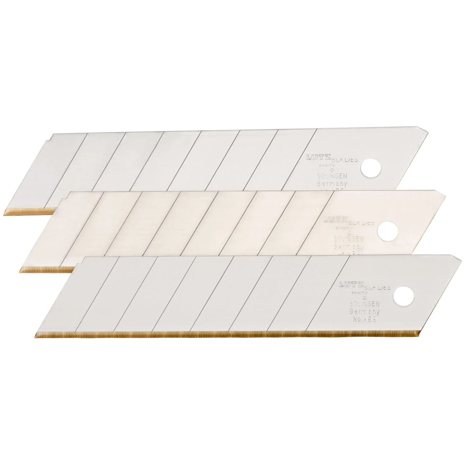 Lame trapezoidali LUX a strappo 22mm, 3 pezzi per cutter. Lame in acciaio, adatte per cartone, carta, PVC.