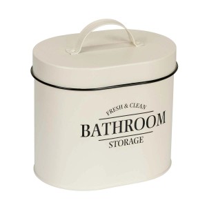 Contenitore crema per accessori bagno con coperchio e manico.