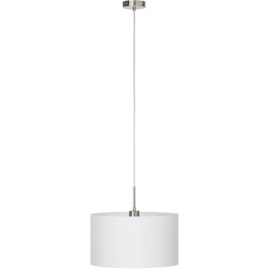 Lampada a sospensione bianca Eglo Pasteri con paralume in tessuto e dettagli nichel opaco, Ø 38cm.