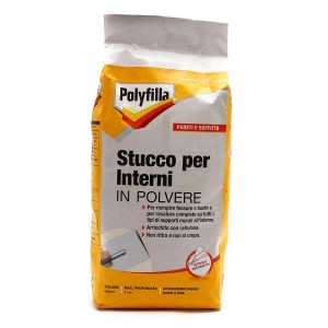 Stucco per interni Polyfilla in polvere, sacco per riparazioni di pareti e soffitti.