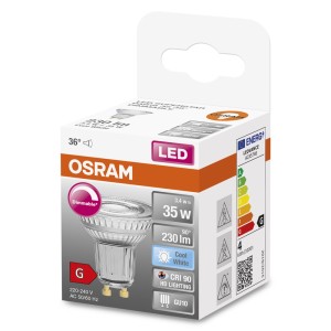 Lampadina LED GU10 Osram, dimmerabile, nella confezione. Faretto LED per interni.