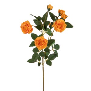 Rosa artificiale arancione per decorazione domestica. Categoria: Piante finte.